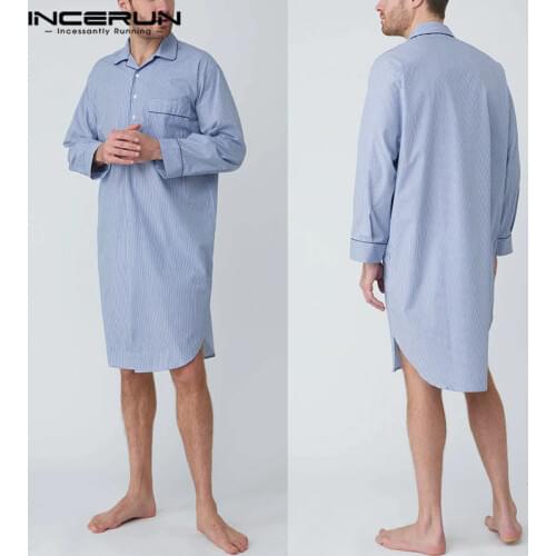 2021 Fashion Plaid Men Sleep Robes Leisure Dress Nightgown Comfortable Lapel Long Sleeve Mens Bathrobes Homewear INCERUN S-5XL 7
