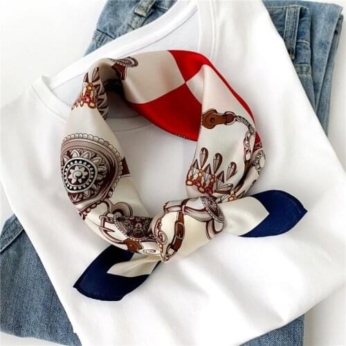 2021 Natural Silk Scarf Square Foulard Women Bandana Design Print Hairband Neck Square Scarves Female Neckerchief Tie