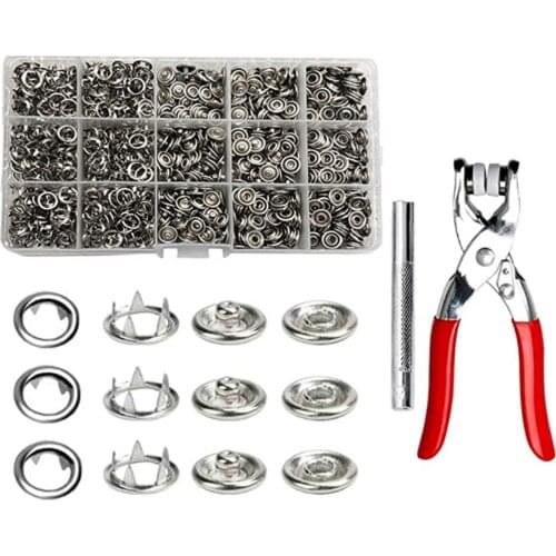 360 Sets Stainless Steel Ring Prong Snap Kit Tool Metal Cap Ring Prong Snap Sewing Clothes Shoes Hat Backpack DIY Handicrafts
