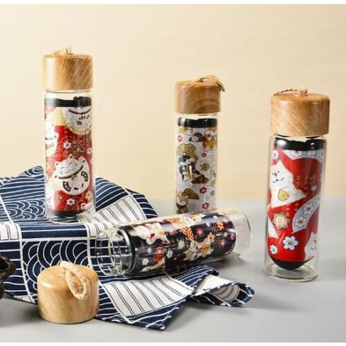 360ML Japanese style wind insulation cloth cover with glass water cup with handle cup