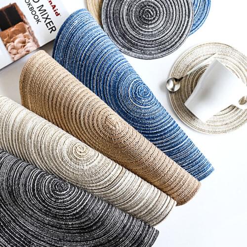 4Pcs Round Table Mats Nordic Ramie Placemats Coaster Cup Pad Linen Dish Mat Decorative Table Place Mats Trivet Table Accessories