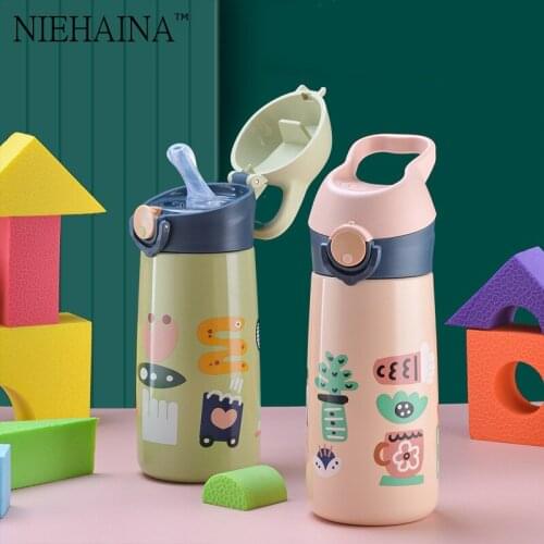 450Ml New Creative ChildrenS Vacuum Flask 316 Stainless Steel Straw Cup Portable Portable Cartoon Student Water Cup