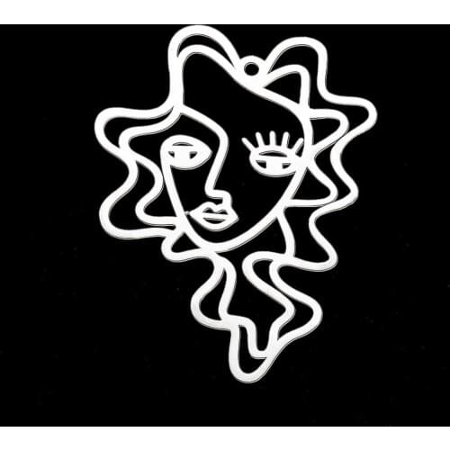 5pcs/lot 100% Stainless Steel Curly Haired Beauty DIY Earring Pendant Charm Wholesale Top Quality Pendants