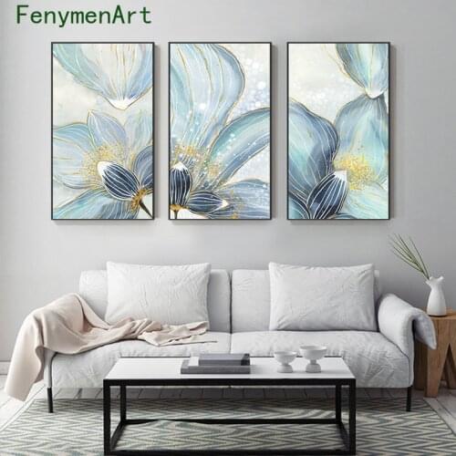 Abstract Luxury Flowers Canvas Painting Nordic Blue Flowers Poster Print Modern Wall Art Pictures For Living Room Home Decor