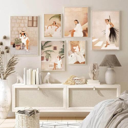 Abstract Nordic Fashion Girl Stairs Rest Summer Read Wall Art Canvas Painting Posters And Prints Decor Pictures For Living Room