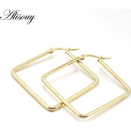 Alisouy 2pcs Punk Style 60mm Big Metal Square Hoop Earrings For Women Fashion Jewelry Boho Geometric Simple Earrings Pendientes