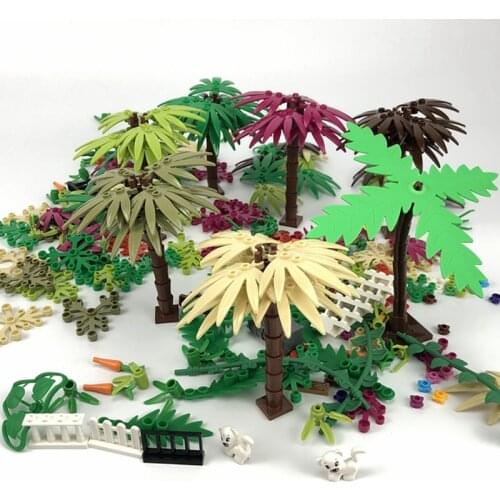 Creator City Green Bush Flower Grass Tree Plants Leaves Lotus leaf Animal Cat Creative Accessories Block MOC Toy Creators Cities