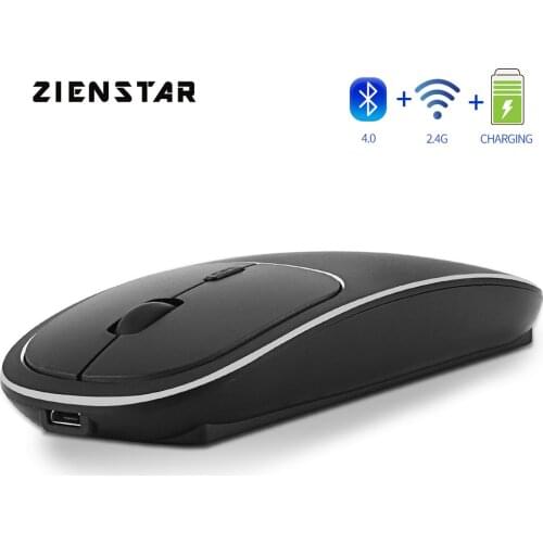Zienstar Aluminum Rechargeable 2.4GHz Wireless Bluetooth Mouse,Dual Mode Ultra-Thin Silent Mice Compatible with Apple Mac,Laptop