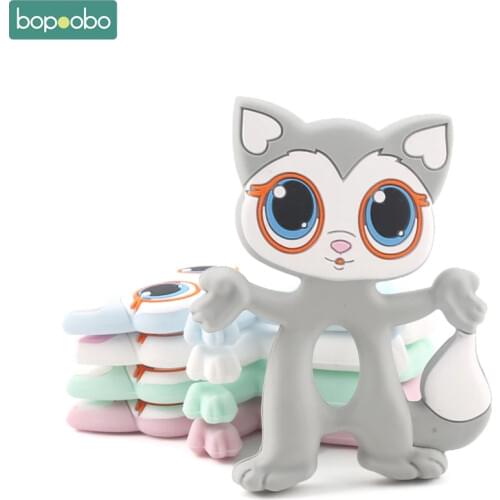 Bopoobo 1pc Baby Teethers Silicone Big Eyes Cat BPA Free Teething Accessories Food Grade Hedgehog Nursing Necklace Pendants