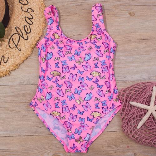 7-14Years Girls One Piece Swimsuit Kids Butterfly Childrens Swimwear Vintage Girl Bathing Suit Monokini Beachwear Swimming 2021