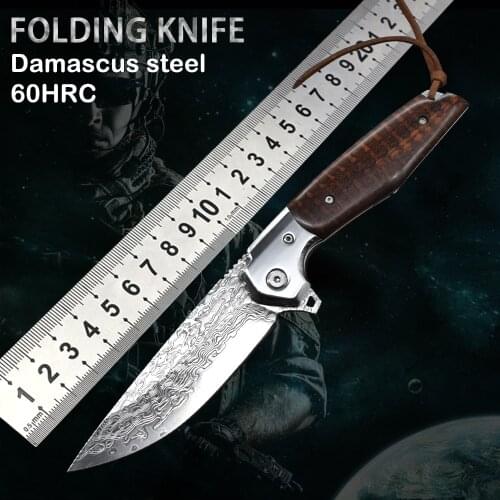 Damascus VG10 steel high hardness folding knife camping hunting sharp fruit knife survival climbing multi-functional tool EDC