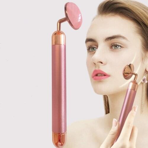 Electric Golden Bar Natural Rose Quartz Jade Facial Massager Energy Bar Vibration Massage Stick Face Lifting Skin Firming Tool