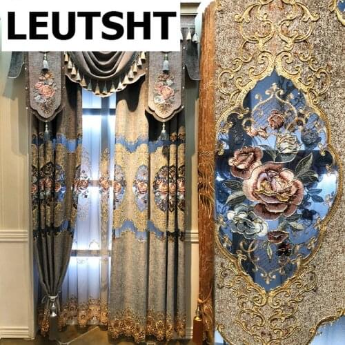 European Curtains for Living Dining Room BedroomHigh-grade Pastoral Hollow Chenille Curtains Embroidery Curtain Tulle Valance