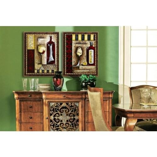 Canvas painting mural prints posters modern decorative picture wine bottles in brown home decorative art picture 2 panels art