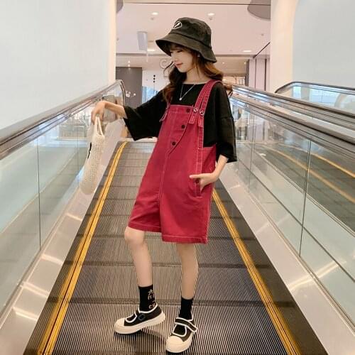 2021 Summer Pants For Girls New Solid Jumpsuit For Kids Casual Overalls Childrens Clothing 4-16 Years Old