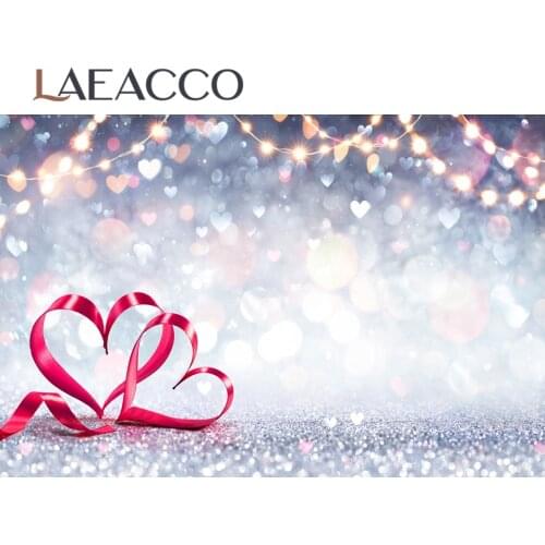 Laeacco Shiny Polka Dots Light Bokeh Love Heart Ribbon Valentines Day Photo Backdrops Photo Backgrounds Photocall Photo Studio
