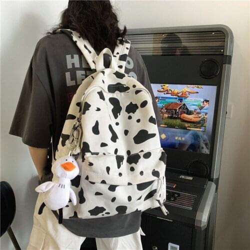 Cute Milk Cow Printing Womens Backpack Canvas Travel Mochila Women School Bag for Teenager Girls Fashion Rucksack S2316