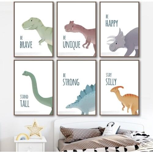 Dinosaur Motivational Quotes Nursery Wall Art print Canvas Painting Nordic Poster Wall Pictures Baby Kids Room Home Decoration