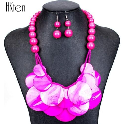 MS1504630 Fashion Jewelry Sets Shell Pendant Bright Colors Red Necklace Earring Sets Womans Collar Necklace Party Gifts