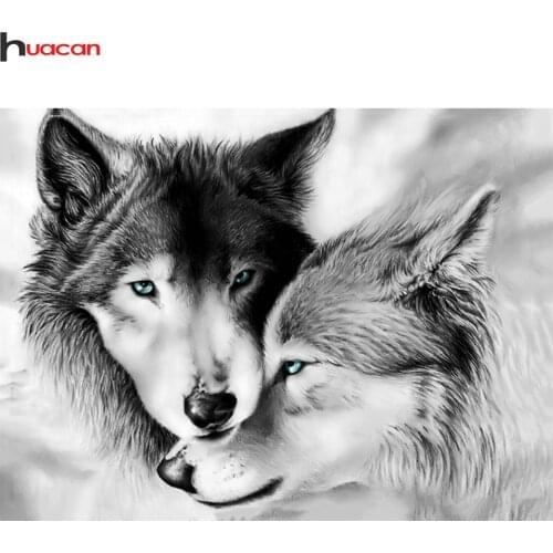 Huacan 5D DIY Diamond Painting Full Square Wolf Diamond Embroidery Animal Crafts Kit Cross Stitch Mosaic Rhinestones Home Decor