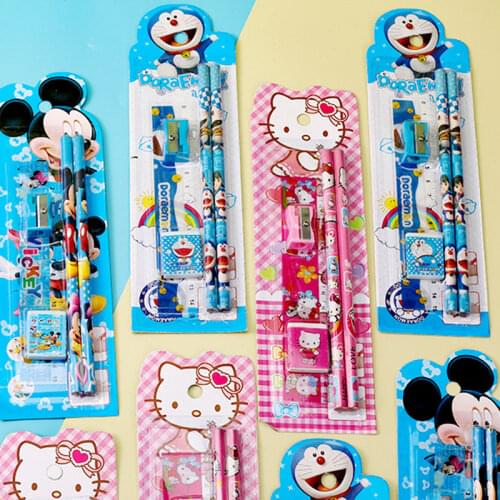 Piece set stationery cartoon animal pencil eraser for kids creative prizes gifts for students colored ruler school