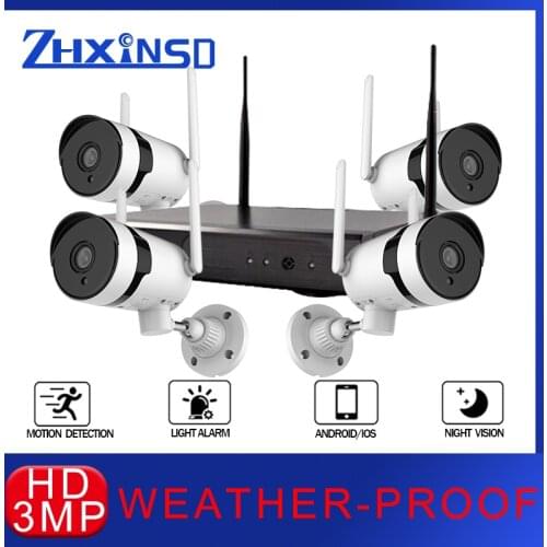 ZHXINSD 3MP NVR Outdoor Security Camera Set HD Wireless CCTV System Four Channel Audio Waterproof WIFI IP Security Camera