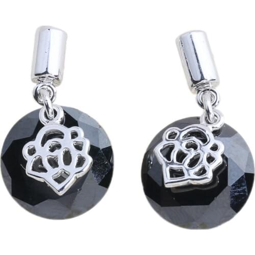 Bewitching Black Stone 10*10mm Semi-precious Silver Cool For Womens Stud Earrings ED0033
