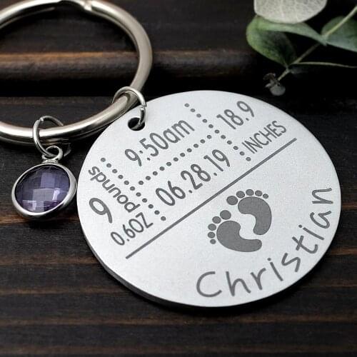 Personalized Baby Arrival Keychain,Custom Birth Stats Keychain with Birthsone,New Baby Keychain,Baby Stats Gifts,New Mom Gift