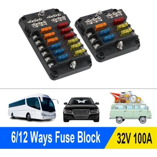 Plastic Cover 6 Ways 12 Ways Blade Fuse Block 12V 32V Fuse Box Holder M5 Stud With LED Indicator Light For Auto Car Marine