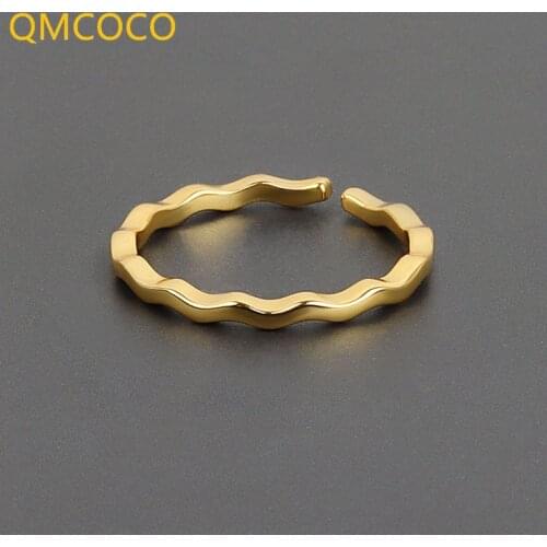 QMCOCO 925 Silver Simple Trendy Wave Shape Ring Classic Round Irregular Ring For Women Birthday Party Jewelry Gifts