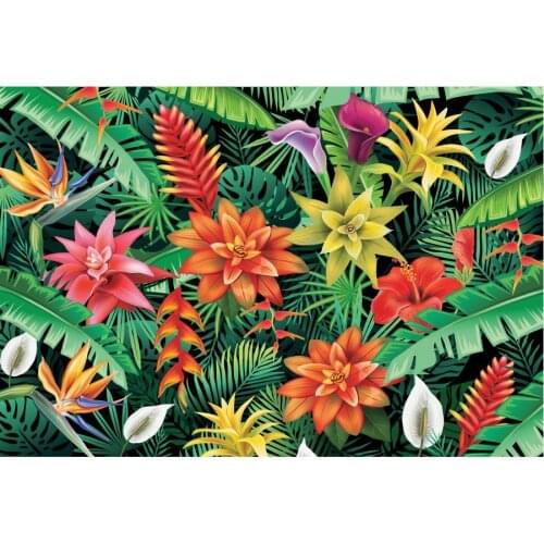 Happy Birthday Backdrop Tropical Rainforest Leaves Photography Background Celebration Photo Booth Studio Decor
