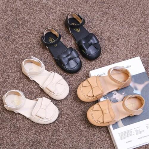 Girls' sandals 2021 summer new fashion bow princess shoes half sandals girls' soft bottom non slip sandals girls' leather shoes