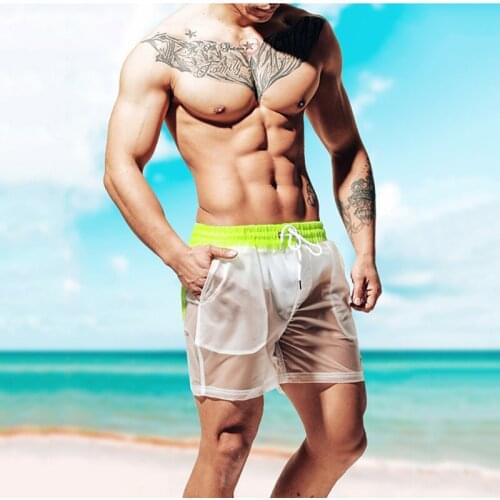 Sexy Summer Swimsuit Short Transparent Bathing Suit Beach Wear Pants Fashion Sport Homme Swim Newest Color Matching Men Swimwear