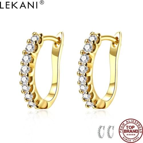 LEKANI Zircon Gold Color Earrings For Women Piercing Classic Geometry Shape Imitation Gold Plated Send Wife Gift Hot Sale