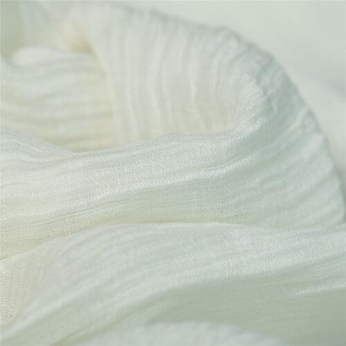 Yarn-dyed white color crinkle 29 momme heavy silk blends cotton fabric,sewing for dress, skirt, shirt, blouse, craft by the yard
