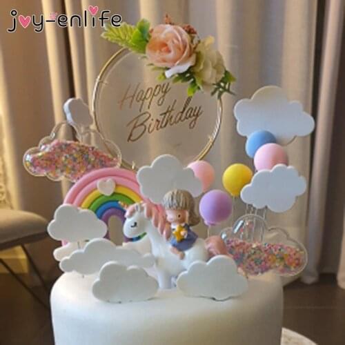Rainbow Unicorn Cake Topper Cloud Cake Flags Birthday Kids Favors Cake Decoration Cupcake Topper for Wedding Dessert Table Decor
