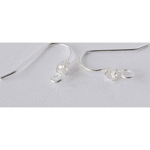 Solid 925 Sterling Silver CZ French Hook Ear Wire Earrings, DIY Jewelry Findings