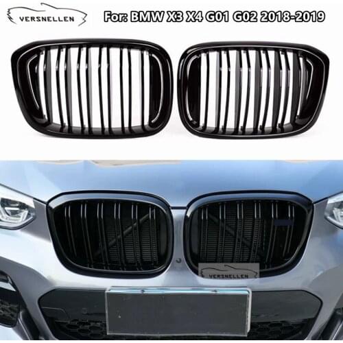 Carbon Fiber & ABS Front Kidney Grill For BMW X3 G01 X4 G02 2018 2019 Car Front Bumper Refit Racing Grills One Line Double Slats