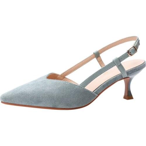 Sandalias Mujer 2020 Womens Ladies Pumps Fashion Pointed Toe Flock 6CM Thin High Heels Shallow women shoes size 35-42 black