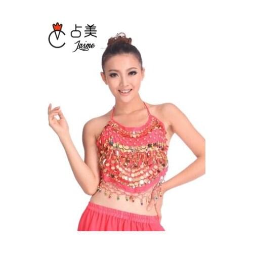 On Sale Cheap Coins Sexy Belly Dance Top Size Bra for Women 11 Colors Available