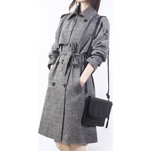 New 2020 Spring Autumn Long Trench Coat Women Casual Windbreaker Female Double Breasted Lattice Long Overcoat Coat With Belt