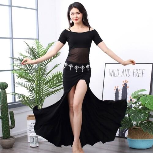 New Belly Dance Clothes Sexy Lace Modal Tops Skirt 2 Pieces Set India Oriental Training Costumes For Belly Dancing Women DL4603