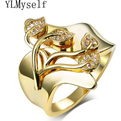 Romantic leafs design jewelry Unique Finger ring Clear Crystal Zirconia anillos Trendy Birthday Gift fashion Rings for women