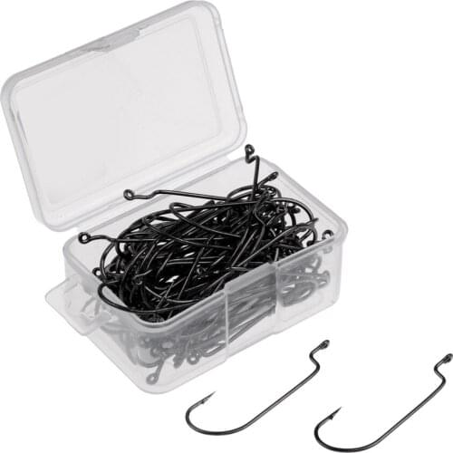 100x Carbon Steel Worm Fishing Hooks Barbed Fishhook Jig Big Fishing Hook