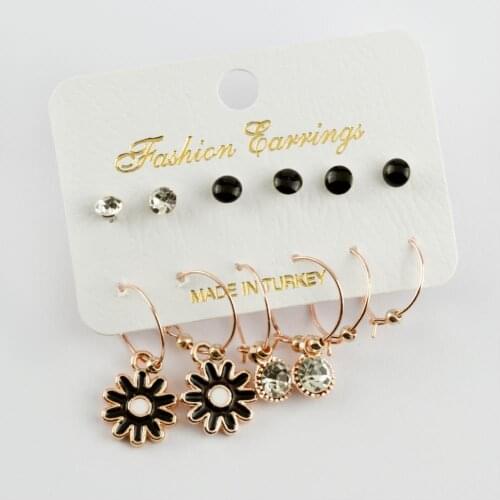 12'li Daisy Figured Cabochons Ring Earrings