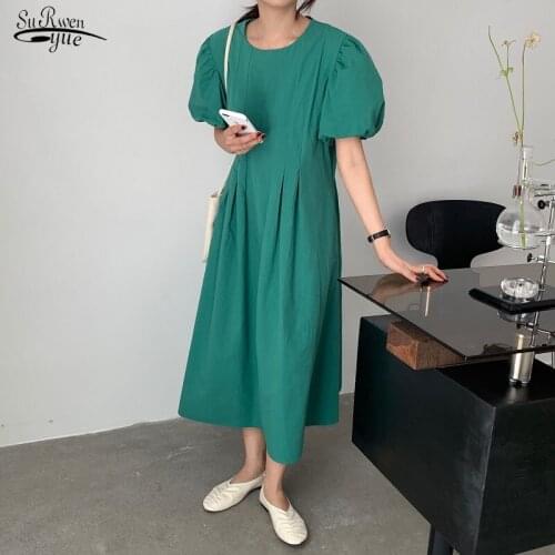2021 New Summer Vinatge Elegant Women Long Dress Korean Candy Color Loose Maxi Dress Party Female Dresses Cotton Vestidos 15093