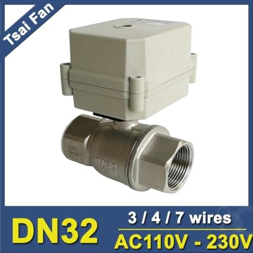 AC110V-230V 3/4/7 Wires Electric Water Valve With Indicator Stainless Steel 1-1/4'' DN32 Full Port Open/Close 15 Sec 10NM