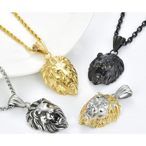 Aggressive fashion stainless steel masculine lion head pendant necklace Hiphop punk jewelry accessories