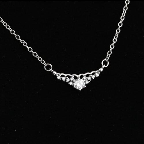 Authentic S925 Sterling Silver Fairytale Tiara Necklace Gift Chain Choker Clear CZ For Women fit Lady Fine Jewelry