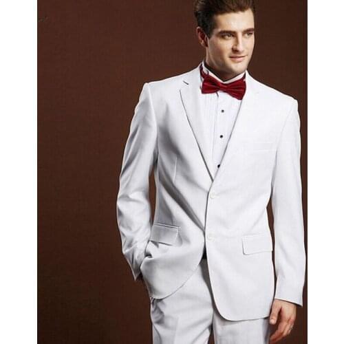 Custom Made White Slim Fit Wedding Men Suits 2018 Groom Tuxedos 2 Pieces (Jacket+Pants) Bridegroom Set Best Man Blazer Prom Wear